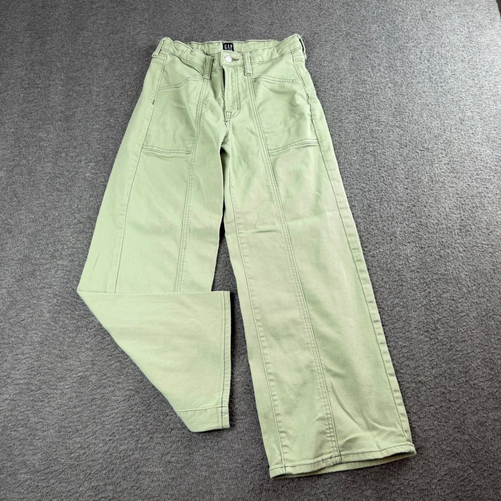 Gap Denim Jeans Girls 14 Green Wide Leg Seam Front Utility Carpenter High Rise